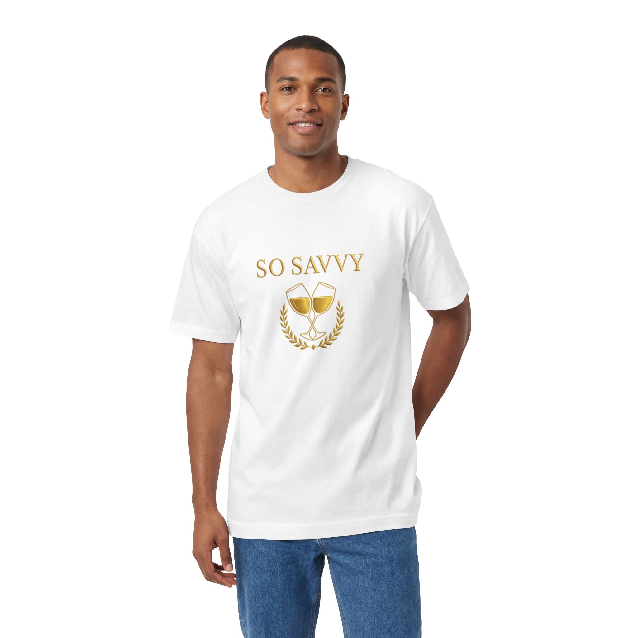 So Savvy Tee — Gold Wine Glasses Graphic Shirt