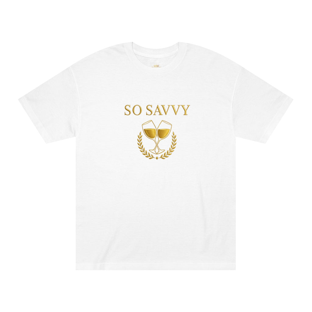 So Savvy Tee — Gold Wine Glasses Graphic Shirt